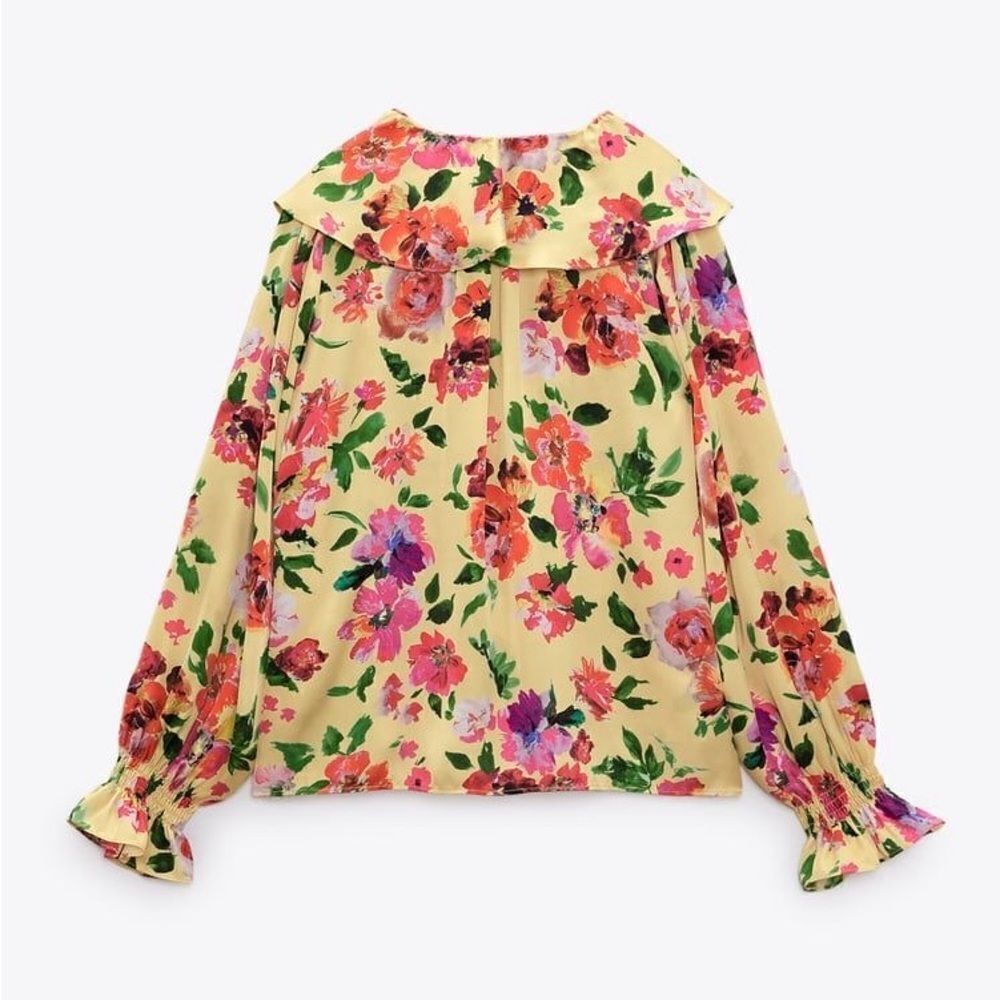 ZARA FLORAL PRINT RUFFLED SHIRT - Picture 5 of 8